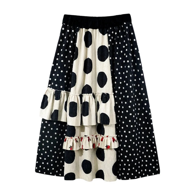 Imakokoni&#39;s original design irregular patchwork skirt with elastic waist wavy dotted floral pleated skirt for women 233989