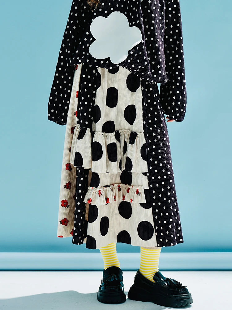 Imakokoni&#39;s original design irregular patchwork skirt with elastic waist wavy dotted floral pleated skirt for women 233989