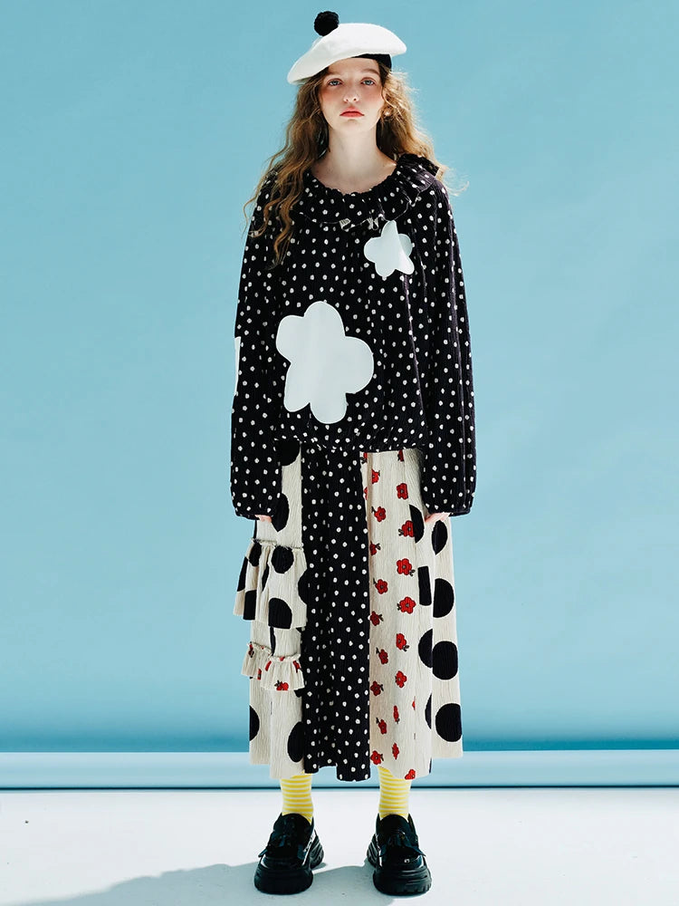Imakokoni&#39;s original design irregular patchwork skirt with elastic waist wavy dotted floral pleated skirt for women 233989
