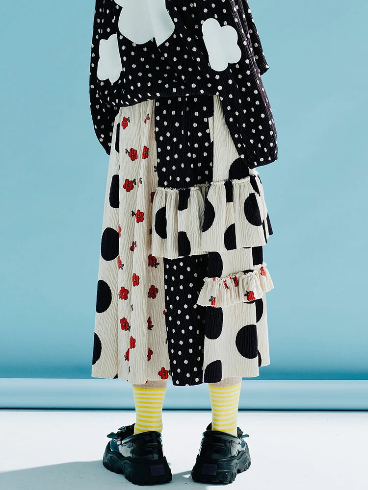 Imakokoni&#39;s original design irregular patchwork skirt with elastic waist wavy dotted floral pleated skirt for women 233989