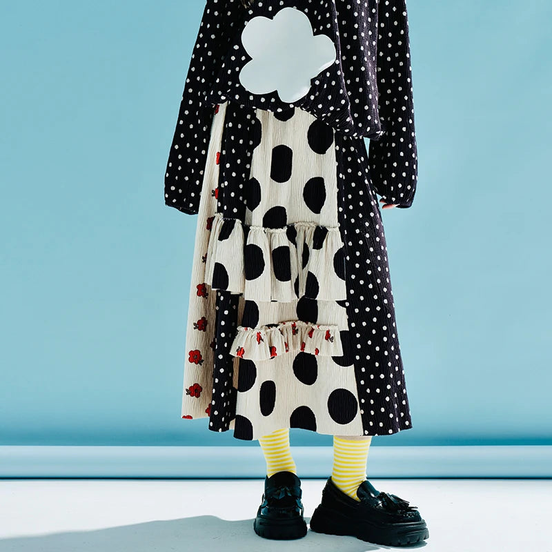 Imakokoni&#39;s original design irregular patchwork skirt with elastic waist wavy dotted floral pleated skirt for women 233989