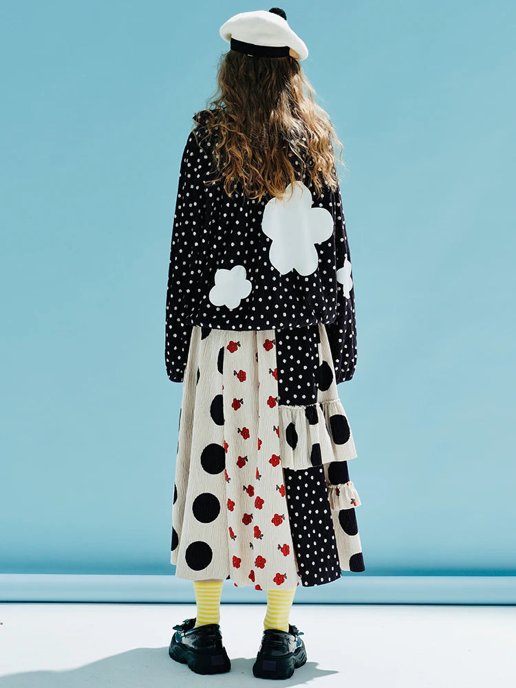 Imakokoni&#39;s original design irregular patchwork skirt with elastic waist wavy dotted floral pleated skirt for women 233989