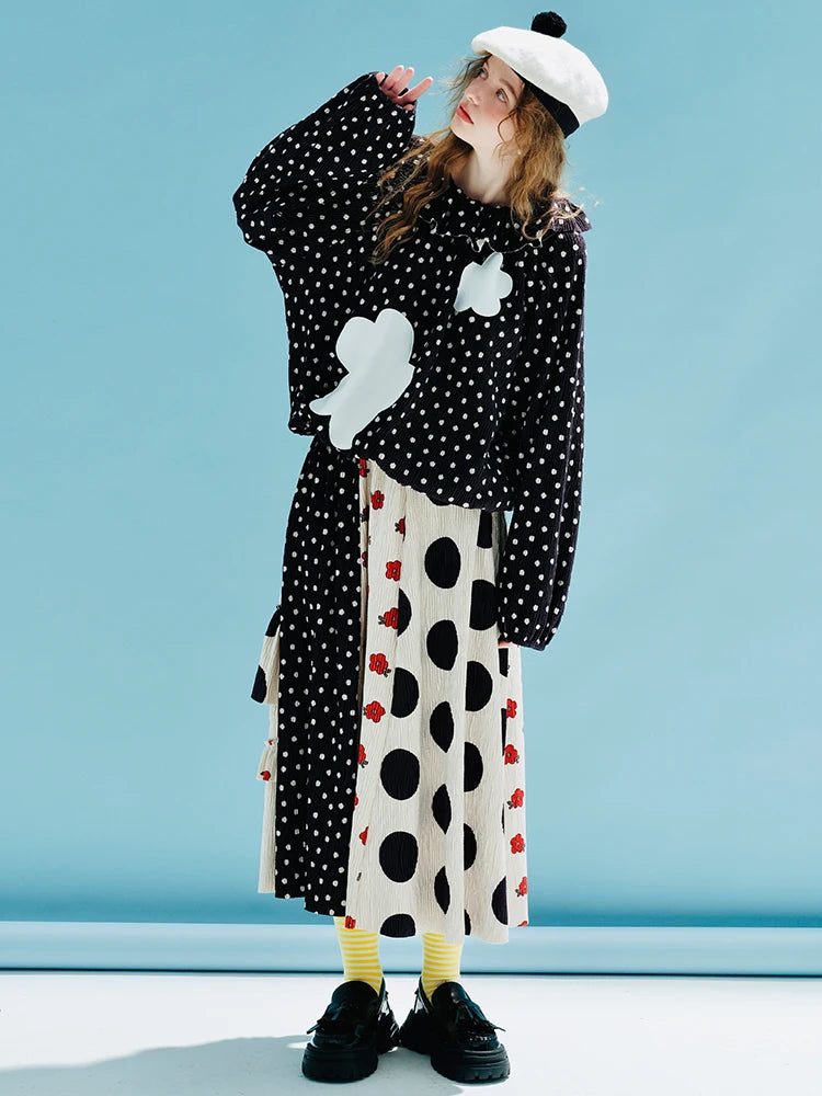 Imakokoni&#39;s original design irregular patchwork skirt with elastic waist wavy dotted floral pleated skirt for women 233989