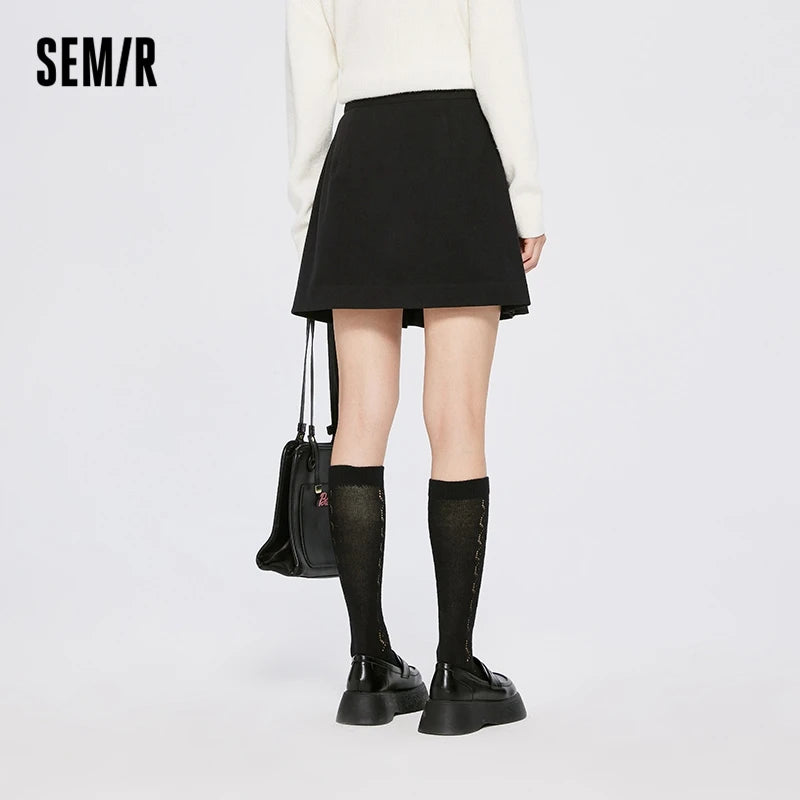 Semir Half Length Skirt Women Imitation Pleated Skirt Asymmetrical 2022 Winter New Style Girl Fashion Splicing Short Skirt Sweet
