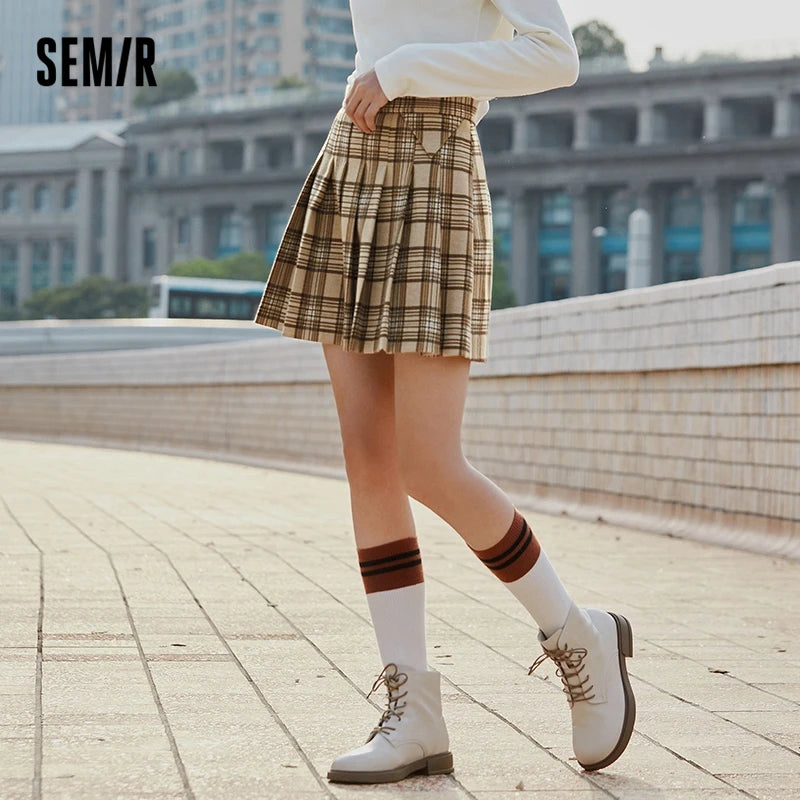 Semir Half Length Skirt Women Imitation Pleated Skirt Asymmetrical 2022 Winter New Style Girl Fashion Splicing Short Skirt Sweet
